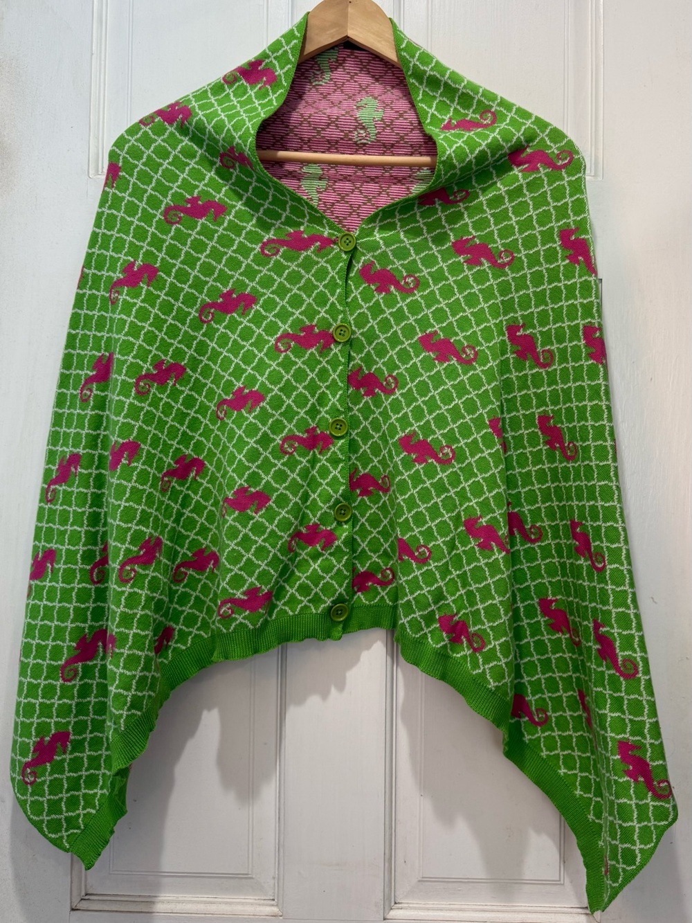 Top it Off Green & Pink Seahorse Button Cape